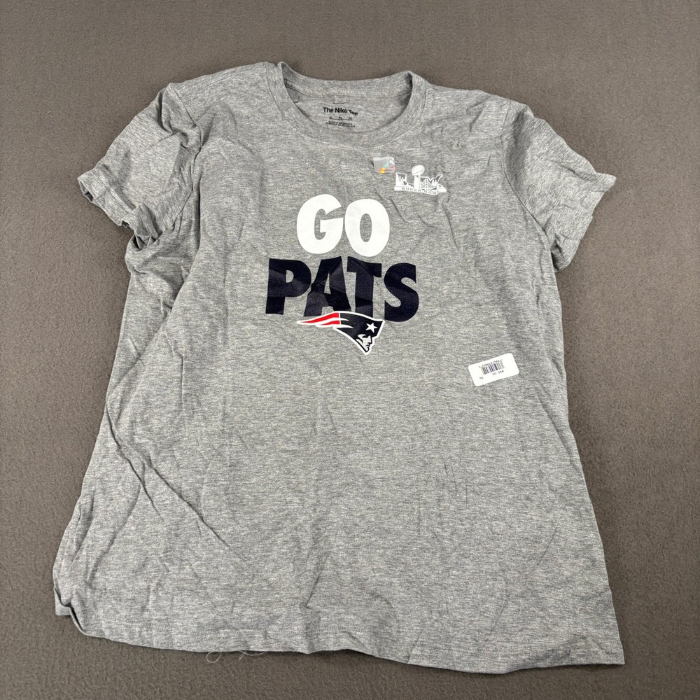 Nike New England Patriots Go Pats T-Shirt Womens Size XL Gray NFL Fan Gear